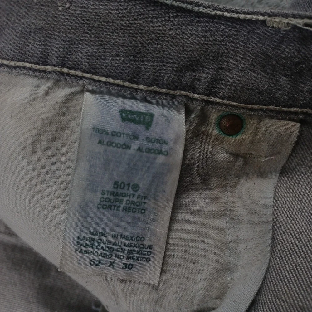 Levis 501xx Jeans Mens‎ 52x27 Gray Denim Distressed Button Fly Cotton Pockets